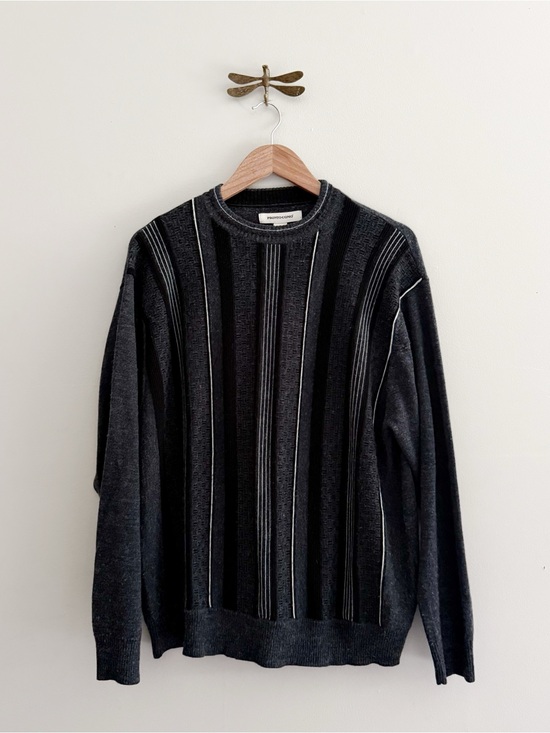 Pronto Uomo Other - Vintage Wool Blend Striped Knit Grey Black Sweater Mens XL
